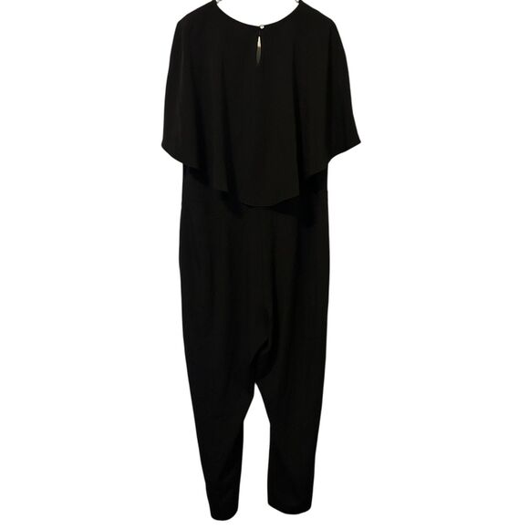 Alfani Jumpsuit Womens 16 Black Cape Sleeve Surplice Overlay Stretch Evening - Picture 2 of 14